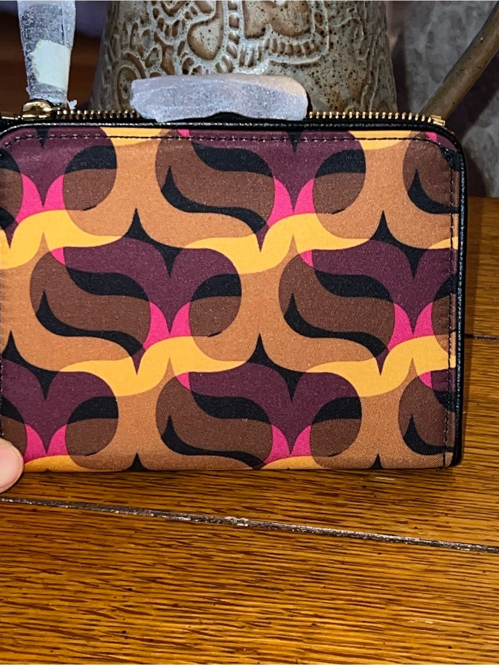 Vera Bradley Modern Lights Pushlock Bifold Wallet Gold Brown Purple Pink Print - Picture 3 of 7
